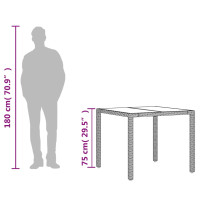 Produktbild för Trädgårdsbord med glasskiva brun 90x90x75 cm konstrotting