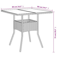 Produktbild för Trädgårdsbord med glasskiva beige 80x80x75 cm konstrotting