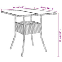 Produktbild för Trädgårdsbord med glasskiva svart 80x80x75 cm konstrotting