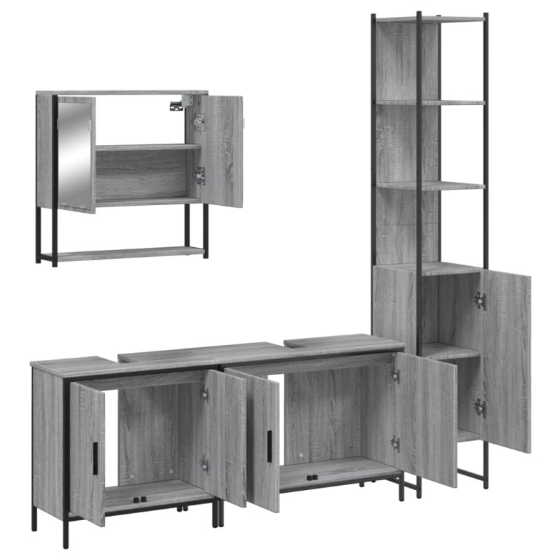 Produktbild för Badrumsmöbler set 4 delar grå sonoma konstruerat trä