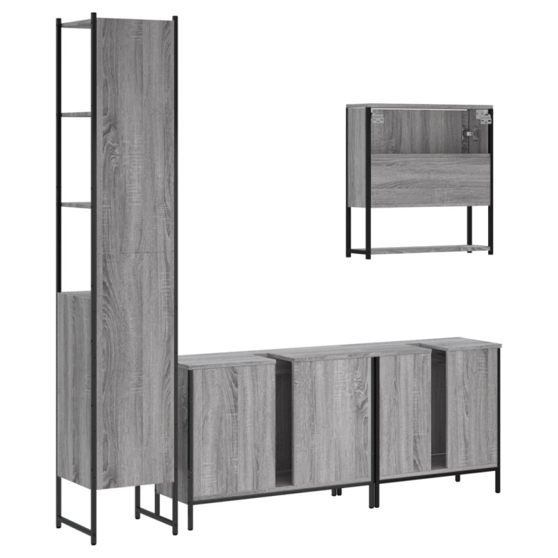 Produktbild för Badrumsmöbler set 4 delar grå sonoma konstruerat trä