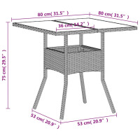 Produktbild för Trädgårdsbord med glasskiva ljusgrå 80x80x75 cm konstrotting