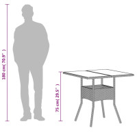 Produktbild för Trädgårdsbord med glasskiva ljusgrå 80x80x75 cm konstrotting