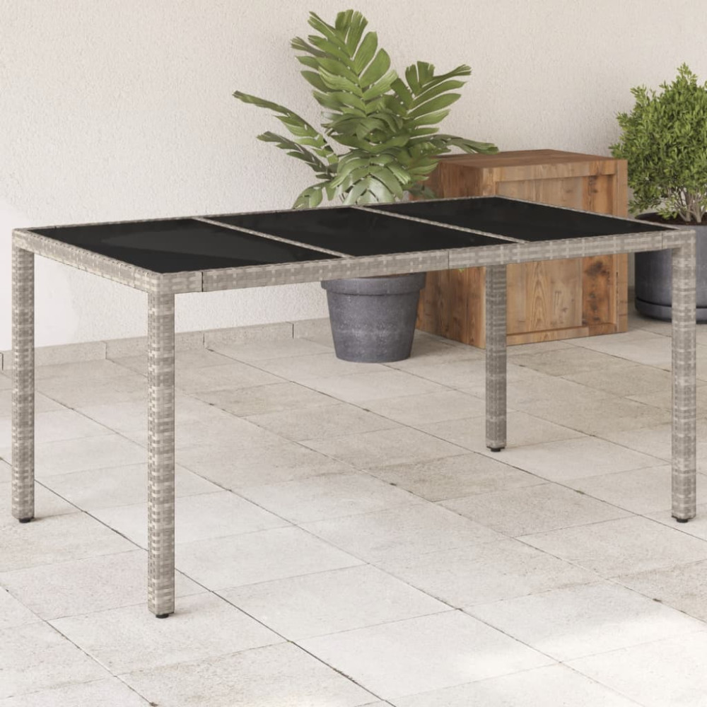 Produktbild för Trädgårdsbord med glasskiva ljusgrå 150x90x75 cm konstrotting
