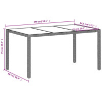Produktbild för Trädgårdsbord med glasskiva ljusgrå 150x90x75 cm konstrotting
