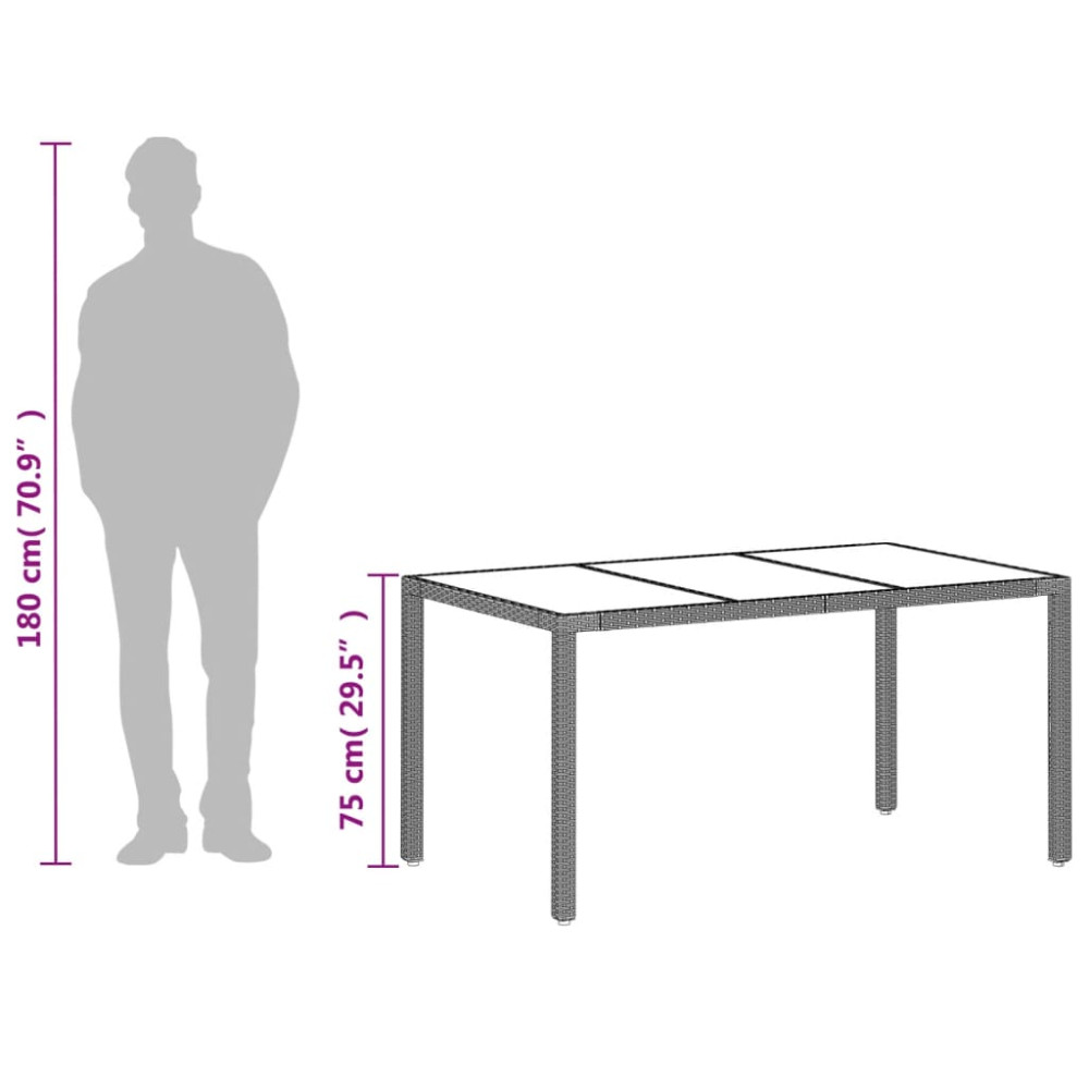 Produktbild för Trädgårdsbord med glasskiva ljusgrå 150x90x75 cm konstrotting