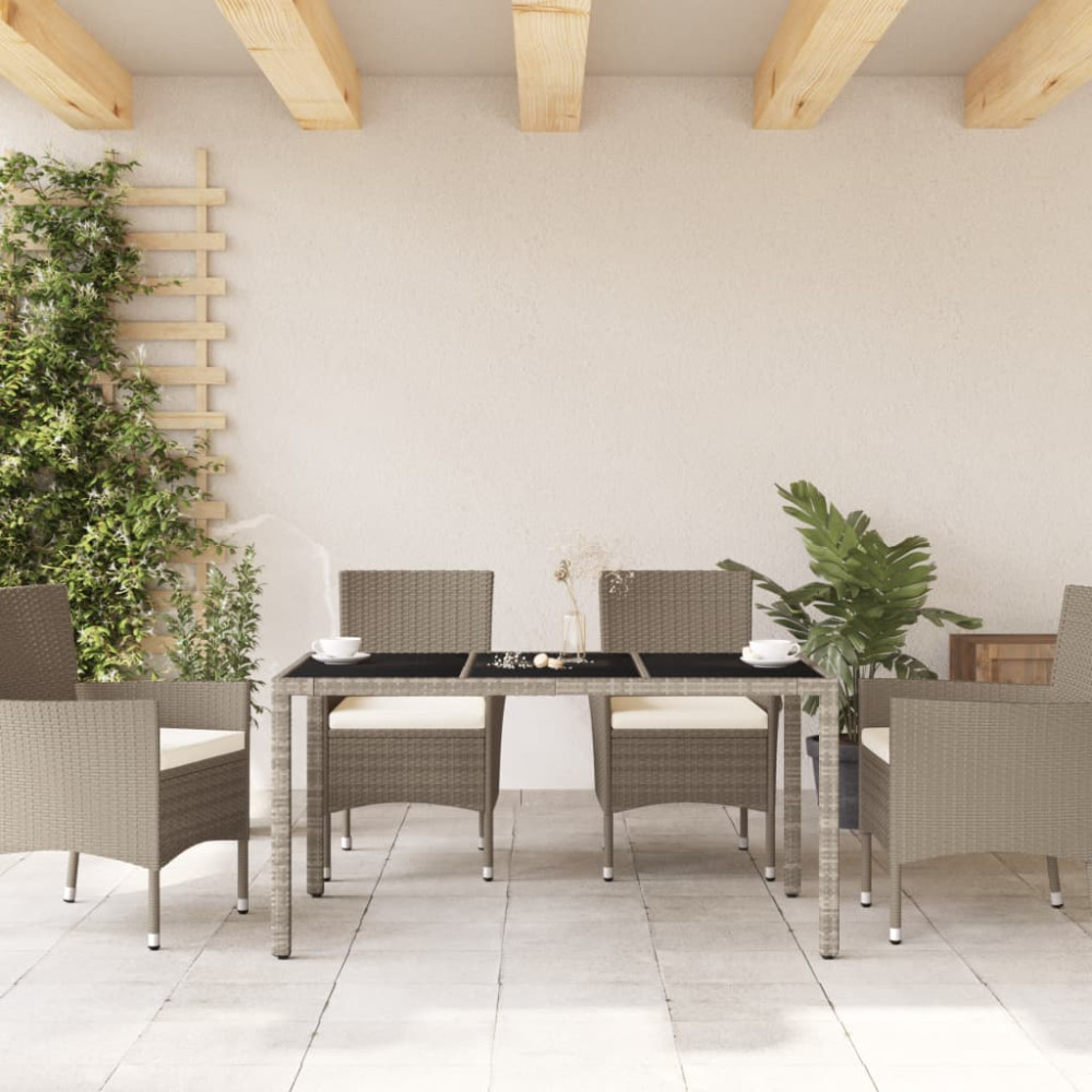 Produktbild för Trädgårdsbord med glasskiva ljusgrå 150x90x75 cm konstrotting
