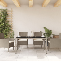 Produktbild för Trädgårdsbord med glasskiva ljusgrå 150x90x75 cm konstrotting