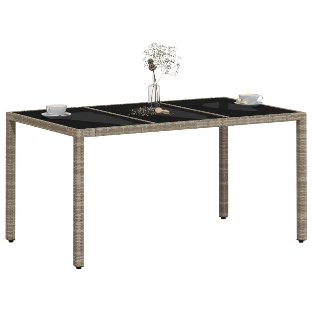 Produktbild för Trädgårdsbord med glasskiva ljusgrå 150x90x75 cm konstrotting