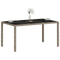 Produktbild för Trädgårdsbord med glasskiva ljusgrå 150x90x75 cm konstrotting