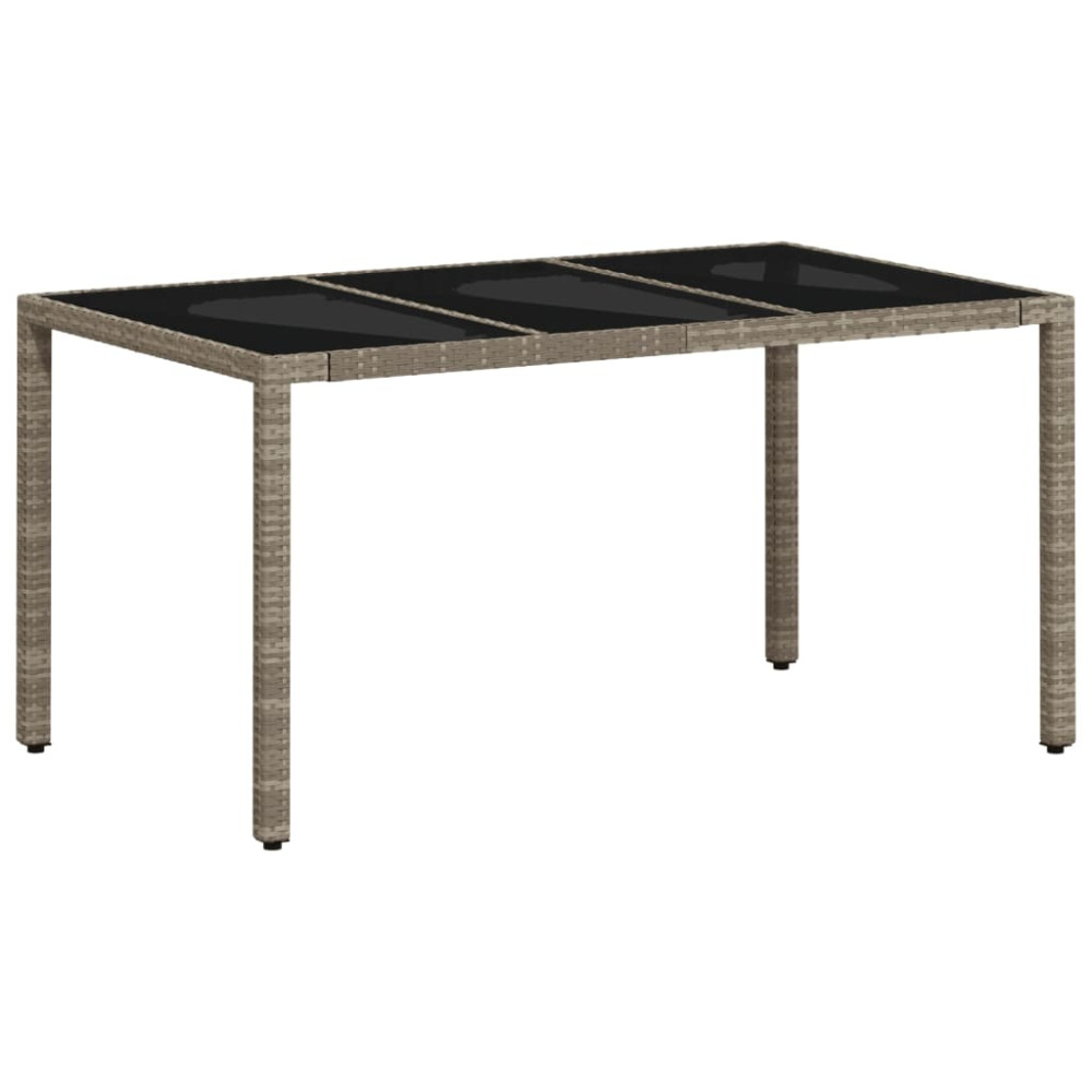 Produktbild för Trädgårdsbord med glasskiva ljusgrå 150x90x75 cm konstrotting
