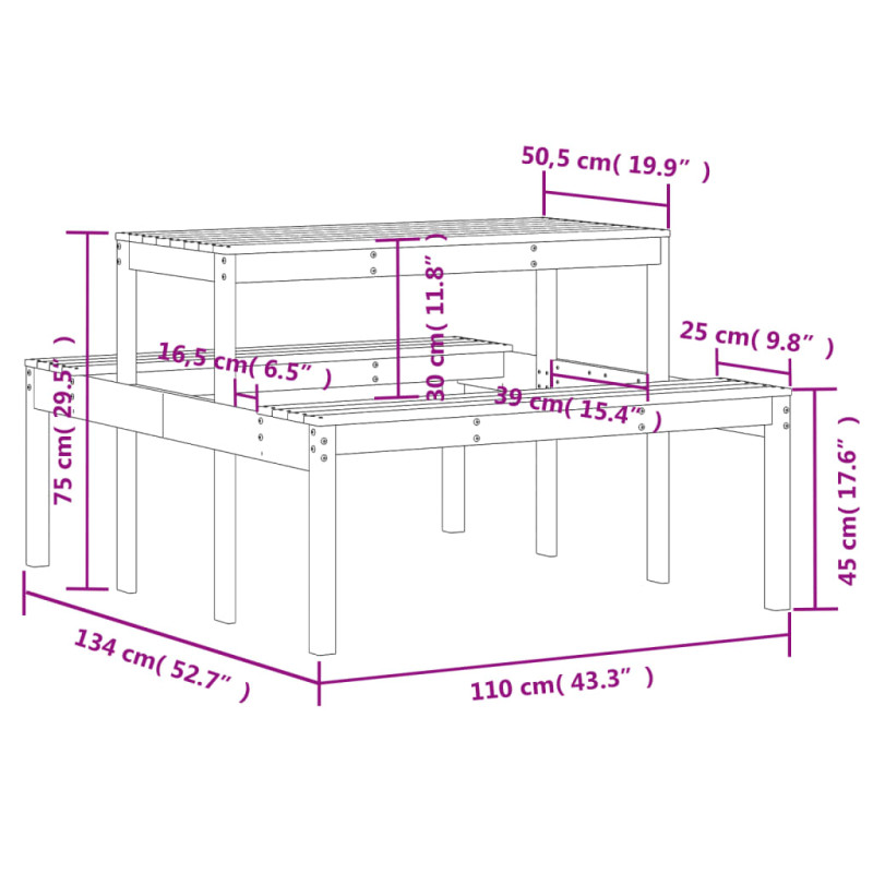 Produktbild för Picknickbord 110x134x75 cm massivt douglasträ