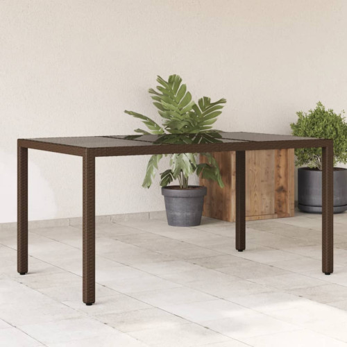 vidaXL Trädgårdsbord med glasskiva brun 150x90x75 cm konstrotting