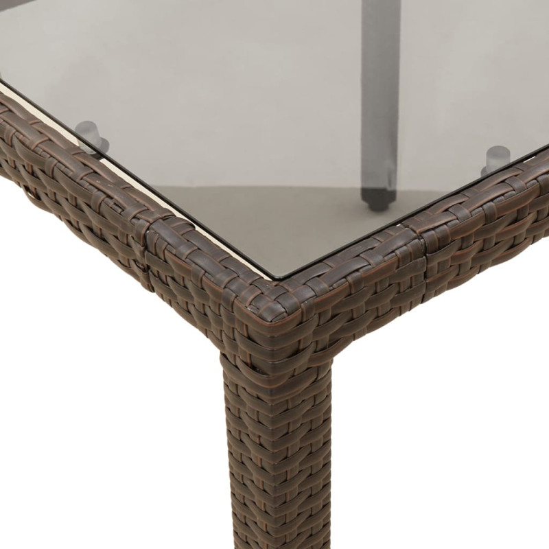 Produktbild för Trädgårdsbord med glasskiva brun 150x90x75 cm konstrotting