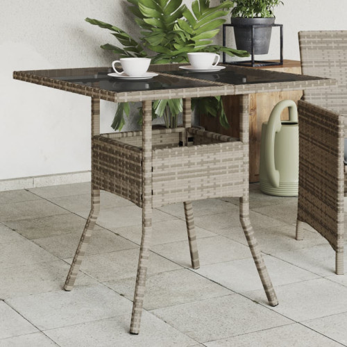 vidaXL Trädgårdsbord med glasskiva grå 80x80x75 cm konstrotting