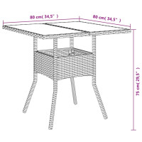 Produktbild för Trädgårdsbord med glasskiva grå 80x80x75 cm konstrotting