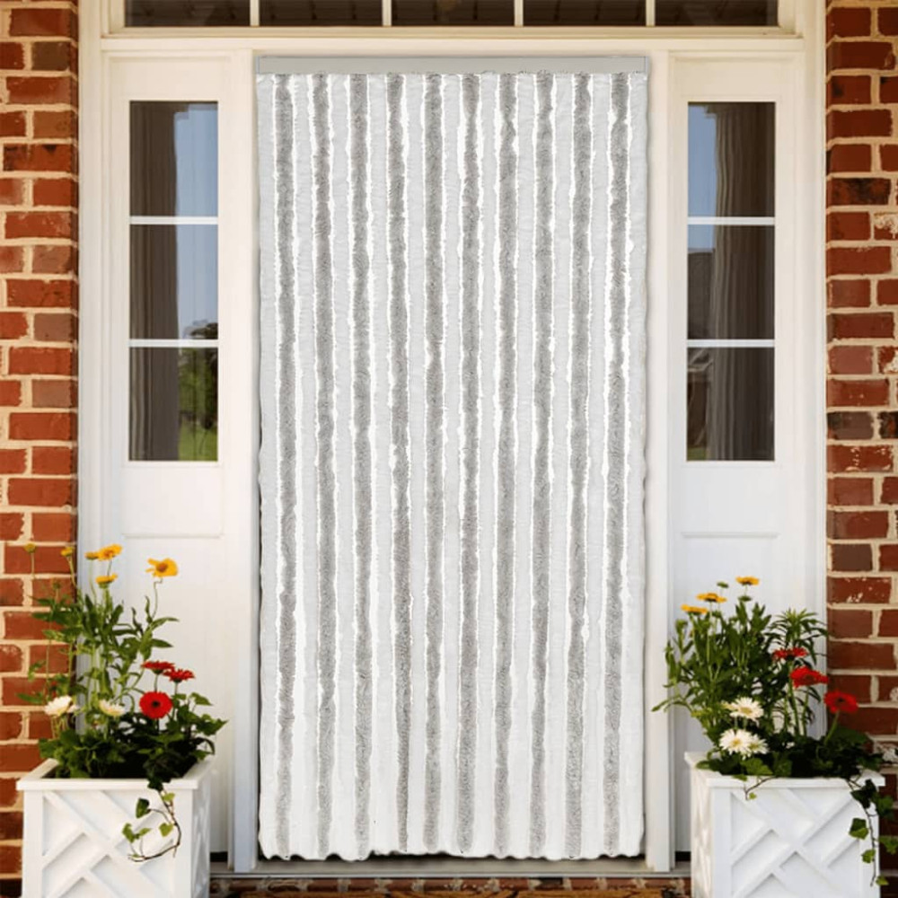 Produktbild för Insektsgardin ljusgrå och vit 56x185 cm chenille