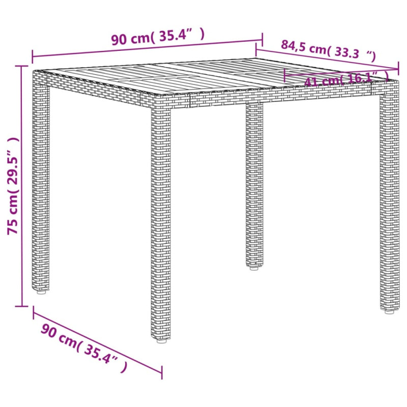 Produktbild för Trädgårdsbord beige 90x90x75 cm konstrotting och akaciaträ