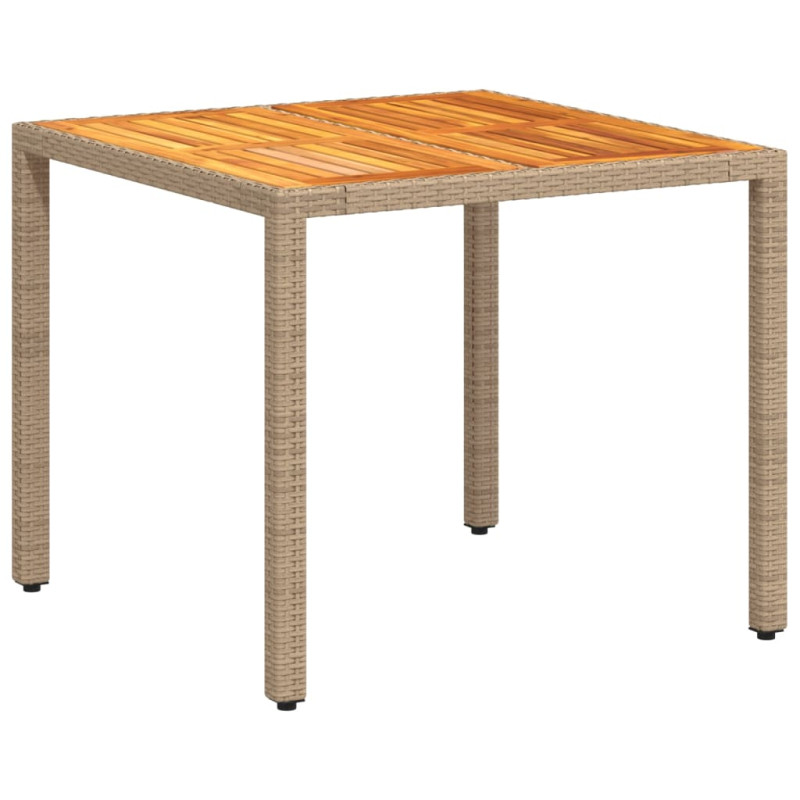 Produktbild för Trädgårdsbord beige 90x90x75 cm konstrotting och akaciaträ