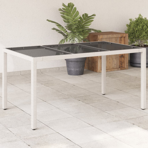 vidaXL Trädgårdsbord med glasskiva vit 150x90x75 cm konstrotting