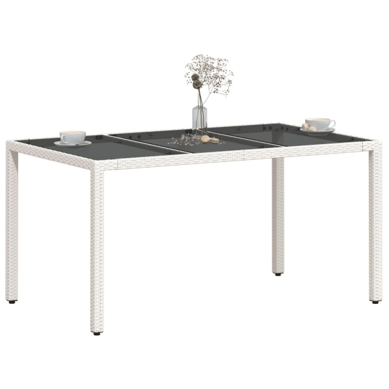 Produktbild för Trädgårdsbord med glasskiva vit 150x90x75 cm konstrotting