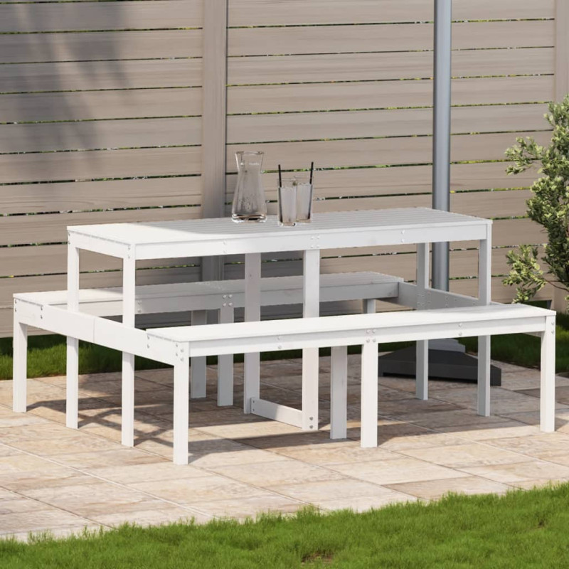 Produktbild för Picknickbord vit 160x134x75 cm massivt trä