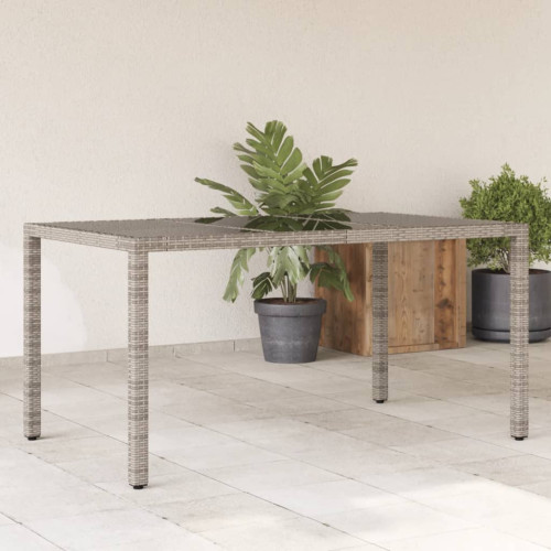 vidaXL Trädgårdsbord med glasskiva grå 150x90x75 cm konstrotting
