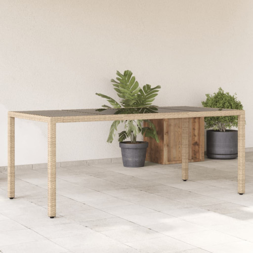 vidaXL Trädgårdsbord med glasskiva beige 190x90x75 cm konstrotting