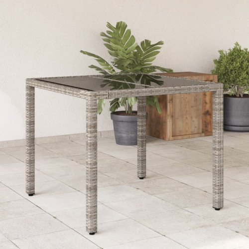 vidaXL Trädgårdsbord med glasskiva grå 90x90x75 cm konstrotting