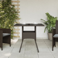 Produktbild för Trädgårdsbord med glasskiva brun 80x80x75 cm konstrotting