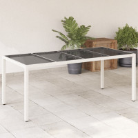 Produktbild för Trädgårdsbord med glasskiva vit 190x90x75 cm konstrotting