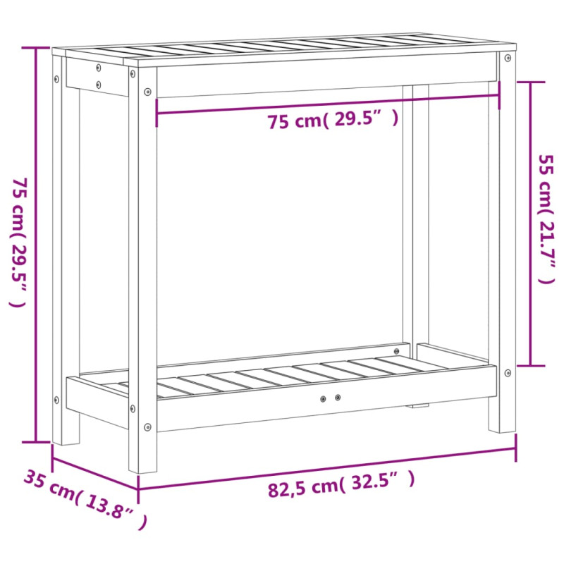 Produktbild för Växtbord med hylla 82,5x35x75 cm massivt furu