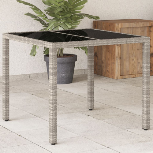vidaXL Trädgårdsbord med glasskiva ljusgrå 90x90x75 cm konstrotting