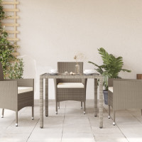 Produktbild för Trädgårdsbord med glasskiva ljusgrå 90x90x75 cm konstrotting