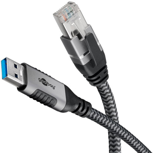 Goobay Goobay 70692 kabelomvandlare (hane/hona) USB A RJ-45 Svart, Silver