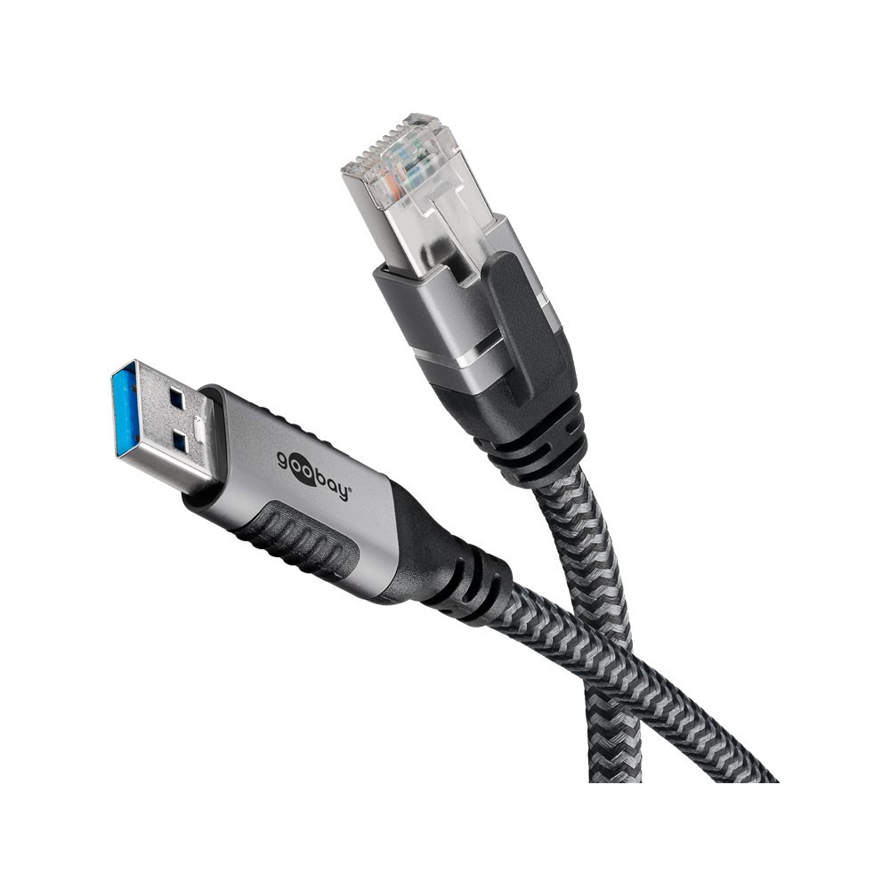 Produktbild för Goobay 70498 kabelomvandlare (hane/hona) USB A RJ-45 Svart, Silver