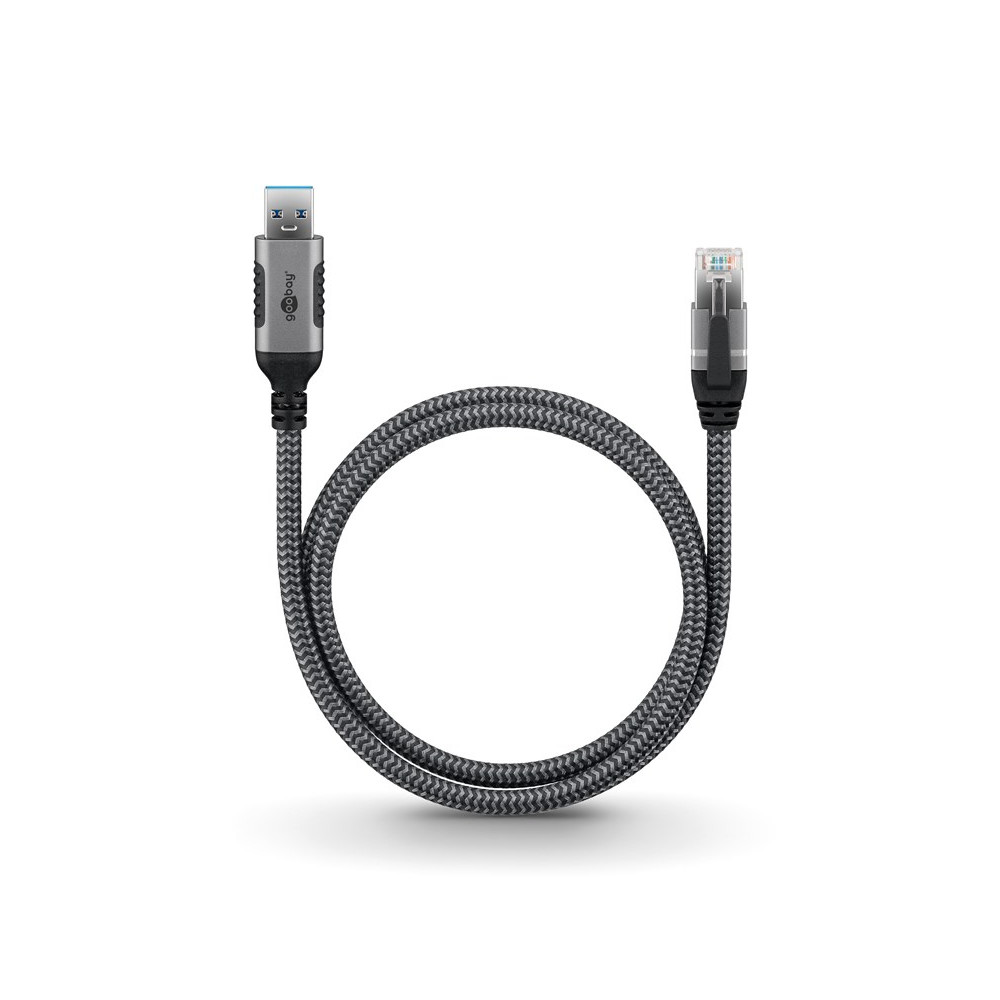 Produktbild för Goobay 70498 kabelomvandlare (hane/hona) USB A RJ-45 Svart, Silver