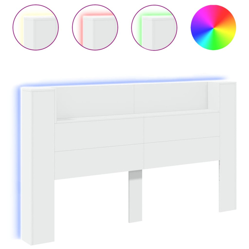 Produktbild för Sänggavel med LED vit 180x16,5x103,5 cm