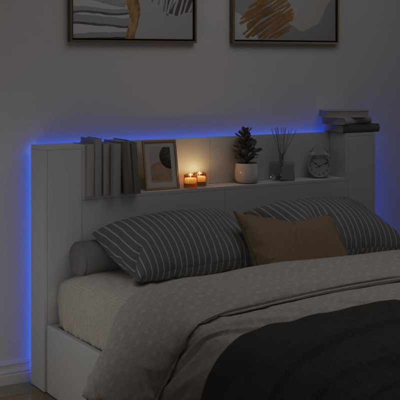 Produktbild för Sänggavel med LED vit 180x16,5x103,5 cm