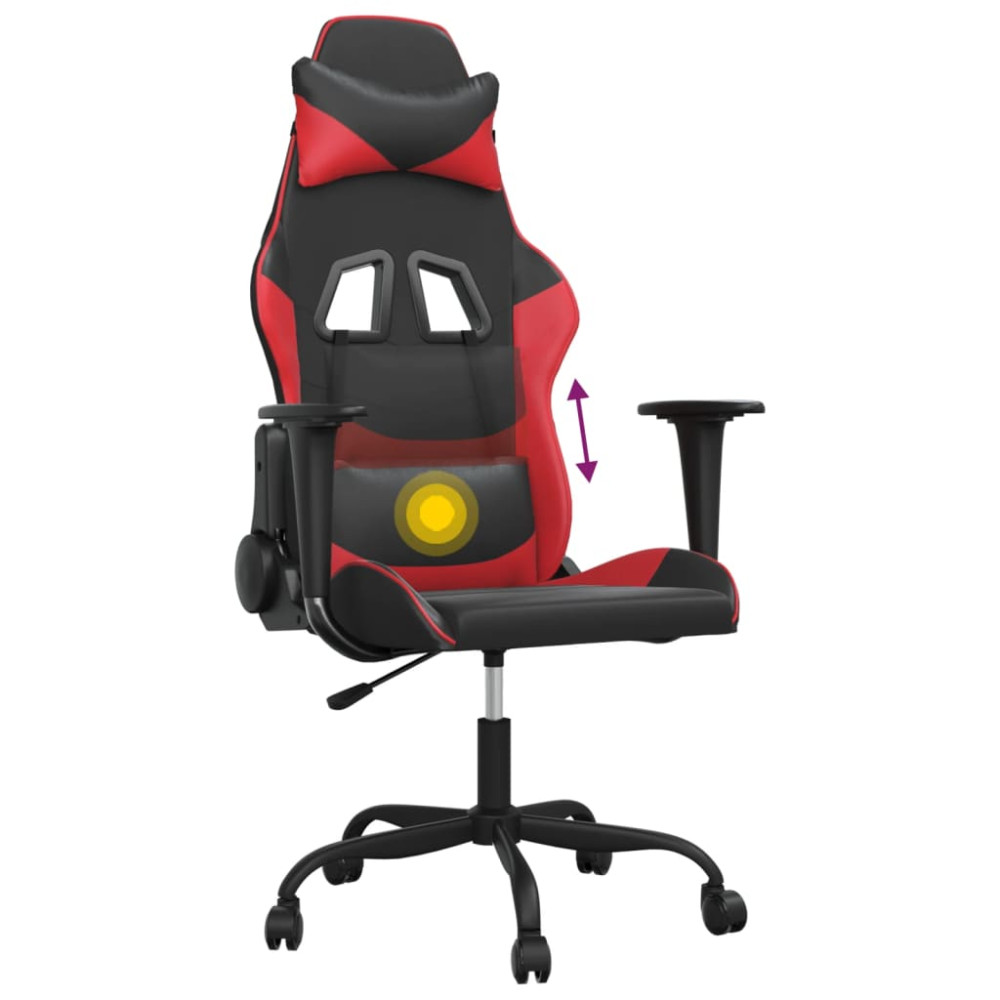 Produktbild för Gamingstol med massage svart och röd konstläder