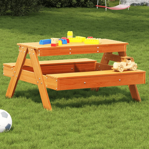 vidaXL Picknickbord för barn vaxad brun 88x97x52 cm massiv furu