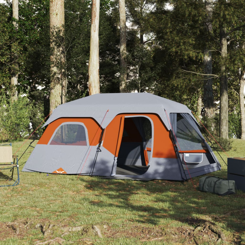Produktbild för Campingtält 9 personer grå orange vattentätt