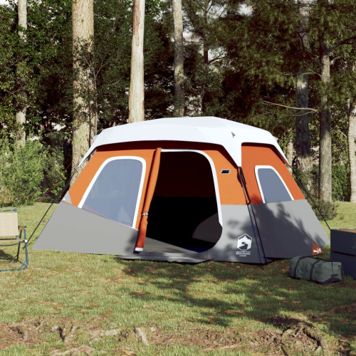 vidaXL Campingtält med LEDs 6 personer ljusgrå och orange