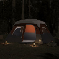 Miniatyr av produktbild för Campingtält med LEDs 6 personer ljusgrå och orange