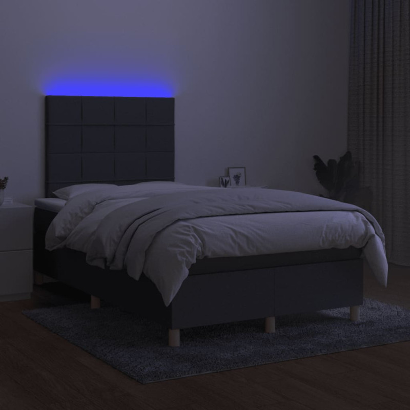 Produktbild för Ramsäng med madrass & LED mörkgrå 120x190 cm tyg