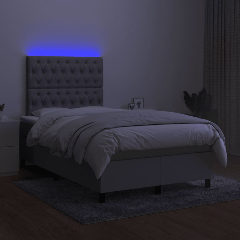 Produktbild för Ramsäng med madrass & LED ljusgrå 120x190 cm tyg