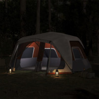Miniatyr av produktbild för Campingtält med LEDs 10 personer ljusgrå och orange
