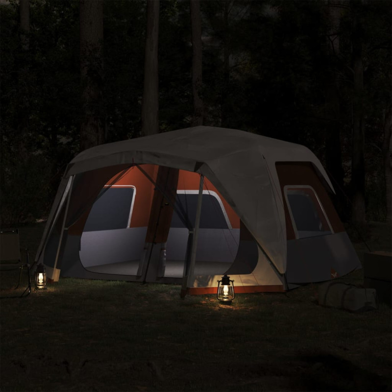 Produktbild för Campingtält med LEDs 10 personer ljusgrå och orange