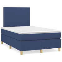 Miniatyr av produktbild för Ramsäng med madrass & LED blå 120x190 cm tyg