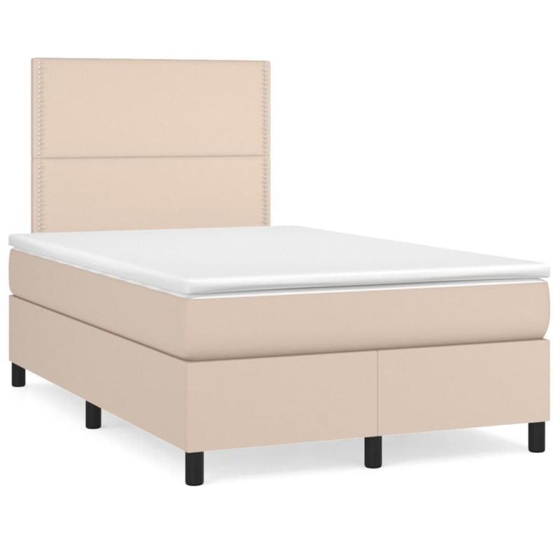 Produktbild för Ramsäng med madrass & LED cappuccino 120x190 cm konstläder